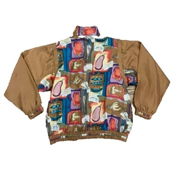 VTG EVR Silk Bomber Jacket Women Small Novelty Print Multi Windbreaker Halloween - Picture 2 of 13
